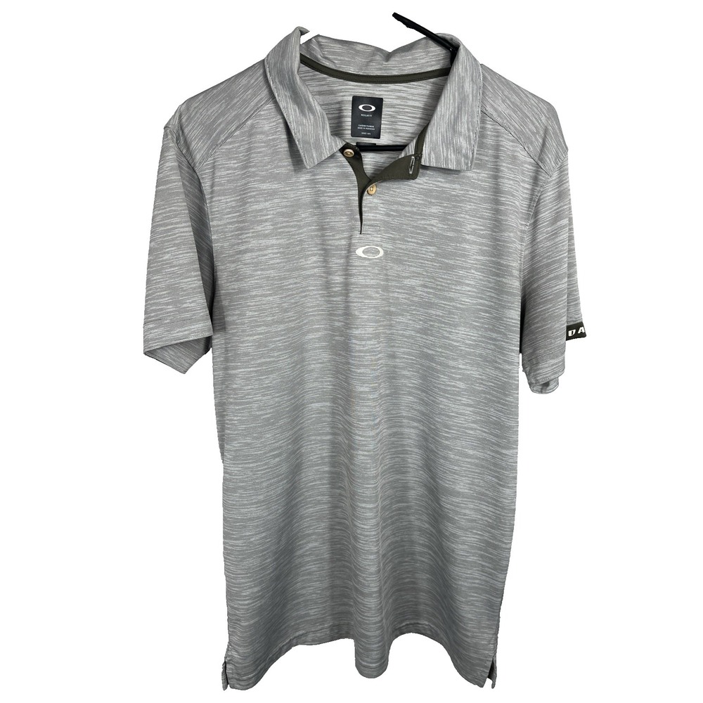OAKLEY Olive Green/White Striped Performance Polo Golf Shirt Men's Large